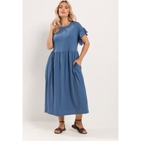 Yours Yours Damen Midaxi-Kleid in Blau aus Baumwolle mit Rüschenärmeln