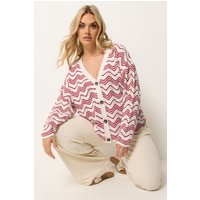 Yours Yours Damen Pointellecardigan in Rot mit Zickzackmuster in Größe 62-64 | Acryl