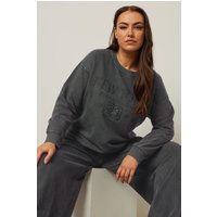 Yours Yours Damen Sweatshirt in Anthrazit mit „New York“Stickerei in Größe 48 | Baumwolle/Polyester