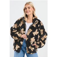 Yours Yours Damen Fleecejacke aus Teddykunstpelz in Schwarz in Größe 48 | Polyester