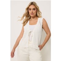 Yours Damen Yours – Strickweste in Elfenbeinweiß mit Muschelsaum in Größe 46-48 | Baumwolle