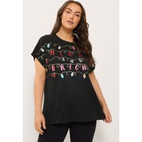 Yours Plus Size Black 'Merry And Bright' Glitter Slogan Novelty Tshirt Size 12