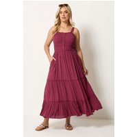 Yours Yours Damen Gesmoktes Kleid in Rot mit Knopfleiste in Größe 58-60 | Viskose