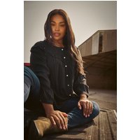 Yours Yours Damen Bluse in Schwarz mit Lochstickerei in Größe 42 | Viskose