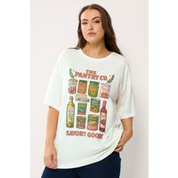 Yours Yours Damen T-Shirt „The Pantry Co.“ in Elfenbein mit Relaxedgrafik in Größe 44 | Baumwolle