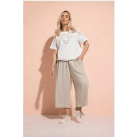 Yours Yours Damen Knöchellange Leinenhose in Naturbraun mit Weitem Bein in Größe 54-56 | Viskose/Leinen