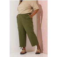 Yours Yours Damen Knöchellange Cargohose in Khaki aus Baumwolle
