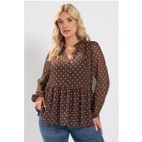 Yours Yours Damen Bluse in Schokobraun mit Punkten in Größe 54-56 | Polyester