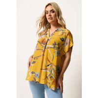 Yours Yours Damen Plissierte Bluse in Gelb mit Blumenmuster in Größe 44 | Viskose