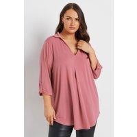 Yours Yours Damen Weites, Vorne Plissiertes Oberteil in Rosa mit Kragen in Größe 44 | Polyester/Elasthan
