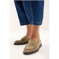 Yours Yours Damen Naturbrauner Loafer aus Gerafftem Leder in Extra Weiter Eeepassform in Größe 42EEE | Textil/Synthetik