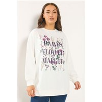 Yours Yours Damen Curve Sweatshirt in Weiß mit „Paris Flower Market“ Blumenmuster in Größe 44 | Baumwolle/Polyester