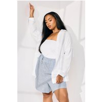 Yours Yours Damen Gestreifte Leinenshorts in Blau mit Schnürung Vorne in Größe 48 | Viskose/Leinen