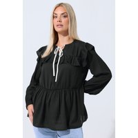 Limited Collection Limited Collection Damen Bluse in Schwarz mit Schleife am Ausschnitt und Rüschen in Größe 46 | Polyester