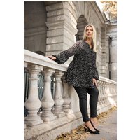 Yours Yours Damen Plissierte Bluse in Schwarz mit Punktemuster in Größe 50-52 | Polyester