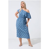 Limited Collection Limited Collection Damen Kleid in Blau mit Punktemuster und Rüschen in Größe 54-56 | Polyester