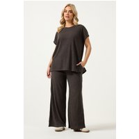 Yours Yours Damen Schokoladenbraune Strickhose mit Weitem Bein in Größe 44 | Polyester/Elasthan