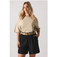 Yours Yours Damen Leinenshorts in Schwarz mit Gürtel in Größe 54-56 | Baumwolle/Viskose/Leinen