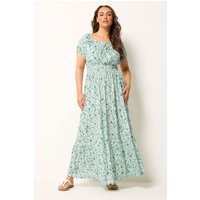 Yours Yours Damen Bardotmaxikleid in Grün mit Blumenmuster in Größe 54-56 | Polyester/Elasthan