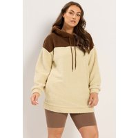 Yours Yours Damen Hoodie in Naturbraun aus Teddyplüsch in Colourblockdesign in Größe 44 | Polyester