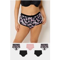 Yours Plus Size Curve Yours – Voll Bedeckende Slips in Rosa mit Tintenblumenmuster, 5er Pack in Größe 46-48 | Baumwolle/Elasthan