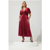 Yours London Yours London Damen Samtwickelkleid in Weinrot in Größe 48 | Polyester/Elasthan