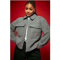 Yours Yours Damen Kurze Boucléjacke in Grau in Größe 48 | Polyester