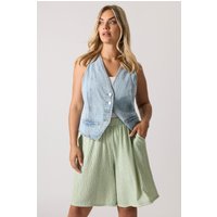 Yours Yours Damen Strukturierte Shorts in Salbeigrün mit Karomuster in Größe 58-60 | Polyester