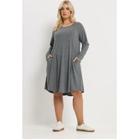 Yours Yours Damen Geripptes Kleid in Grau mit Taschen in Größe 54-56 | Polyester/Elasthan