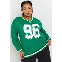 Yours Yours Damen CollegeSweatshirt „96“ in Grün in Größe 50-52 | Baumwolle/Polyester