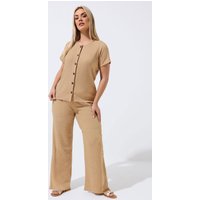 Limited Collection Limited Collection Damen Hose mit Weitem Bein in Beige mit Knitteroptik in Größe 48 | Polyester/Elasthan