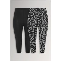 Yours Damen Yourset 2er Pack Knöchellange Leggings in Schwarz mit Paisleyprint in Größe 52 | Baumwolle/Elasthan