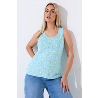 Limited Collection Limited Collection Damen Geripptes Trägershirt in Blau mit Zitronenprint in Größe 38 | Baumwolle