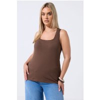 Limited Collection Limited Collection Damen Trägershirt in Braun mit Spitzenbesatz in Größe 40 | Baumwolle/Elasthan