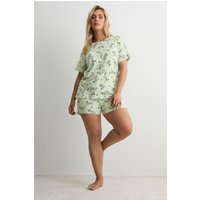 Yours Yours Damen Pyjama in Grün mit Dalmatinermotiven und Kurzen Ärmeln in Größe 50-52 | Baumwolle
