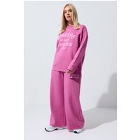 Limited Collection Limited Collection Damen Jogginghose in Rosa mit „Après 98“Schriftzug und Weitem Bein in Größe 50-52 | Baumwolle/Polyester