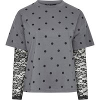 Limited Collection Limited Collection Damen Oberteil in Grau mit Punkten und Spitze in Größe 62-64 | Baumwolle