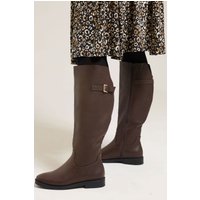 Yours Yours Damen Kniehohe Stiefel aus Lederimitat in Braun und Reitstiefeloptik mit Schnalle und in Extra Weiter Eeepassform in Größe 39EEE
