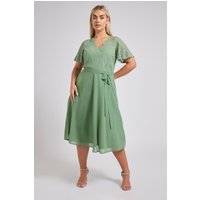 Yours London Yours London Damen Wickelkleid in Salbeigrün mit Spitze in Größe 54-56 | Polyester