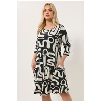 Yours Yours Damen Tunikakleid in Schwarz mit Abstraktem Geometrischen Muster in Größe 46 | Polyester/Elasthan