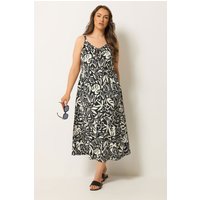 Yours Yours Damen Kleid in Schwarz mit Tropischem Print und Schlüssellochausschnitt in Größe 58-60 | Polyester/Elasthan