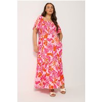 Yours Damen Yours – Gesmoktes Maxikleid in Rosa mit Palmenblattmuster in Größe 44 | Polyester