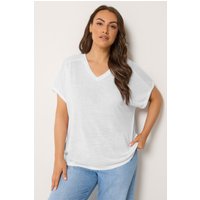 Yours Damen Yours – T-Shirt in Weiß mit Leinenoptik in Größe 50-52 | Polyester