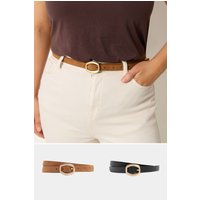 Yours Yours Damen Gürtel in Schwarz und Braun mit Ovaler Schnalle, 2er Pack in Größe 46-48 | Polyurethan