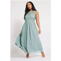 Yours London Yours London Damen Eisblaues Maxibrautjungfernkleid aus Chiffon mit Spitzenfront in Größe 52 | Polyester