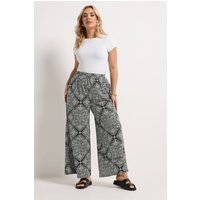 Yours Damen Yours – Strukturierte Hose in Schwarz mit Paisleymuster und Weitem Bein in Größe 54-56 | Polyester/Elasthan