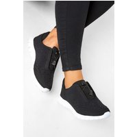 Yours Yours Damen Extraweite Turnschuhe mit Strass Schwarz in Größe 42E | Textil