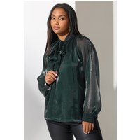 Yours London Yours London Damen Bluse in Grün mit Schillernder Schleife aus Organza in Größe 54-56 | Polyester