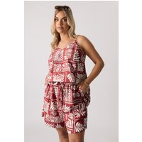 Yours Yours Damen Shorts in Orangerot mit Blätterprint in Größe 54-56 | Polyester/Elasthan