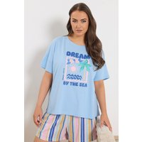 Yours Damen Yours – Pyjamaoberteil in Blau mit „Dream By The Sea“Schriftzug in Größe 66-68 | Baumwolle